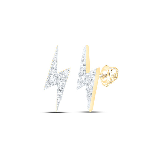 10kt Yellow Gold Round Diamond Bolt Lightning Stud Earrings 1/6 Cttw