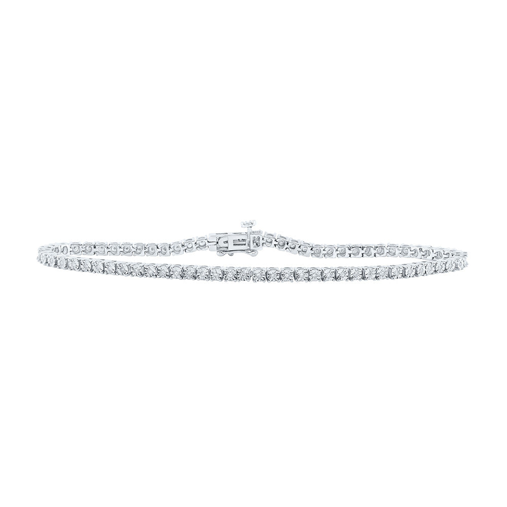 Sterling Silver Womens Round Diamond Single Row Fashion Bracelet 1/3 Cttw