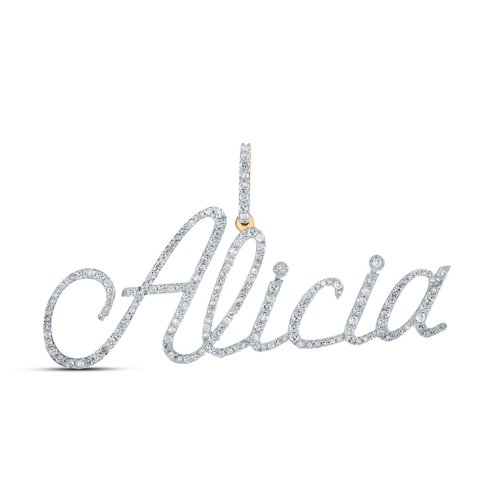 10kt Yellow Gold Womens Round Diamond ALICIA Name Pendant 7/8 Cttw