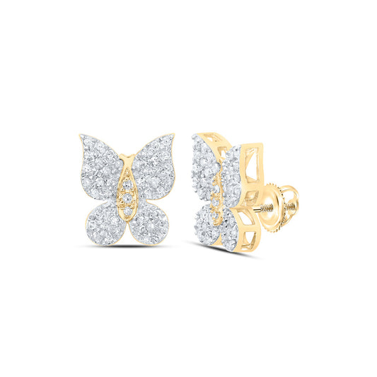 10kt Yellow Gold Womens Round Diamond Butterfly Earrings 1/4 Cttw