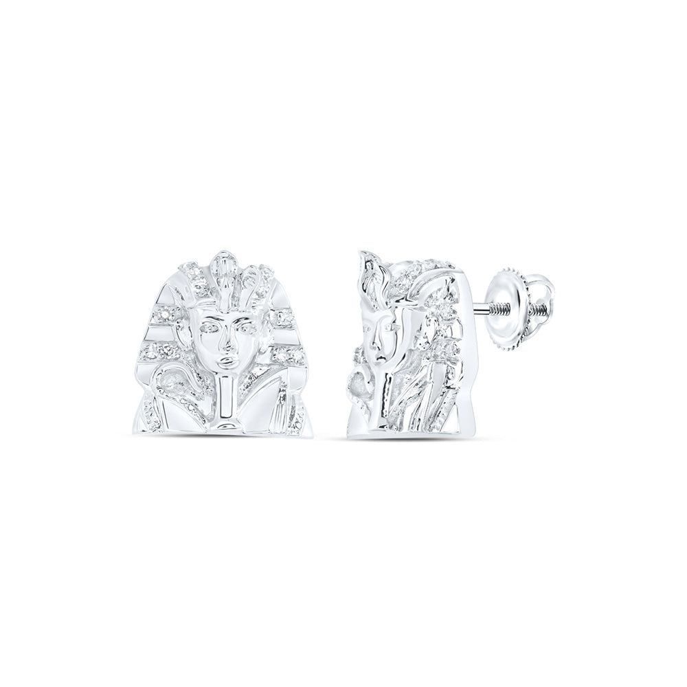 10kt White Gold Round Diamond Pharaoh Stud Earrings 1/12 Cttw