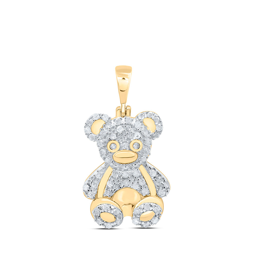 Sterling Silver Womens Round Diamond Teddy Bear Animal Pendant 3/8 Cttw