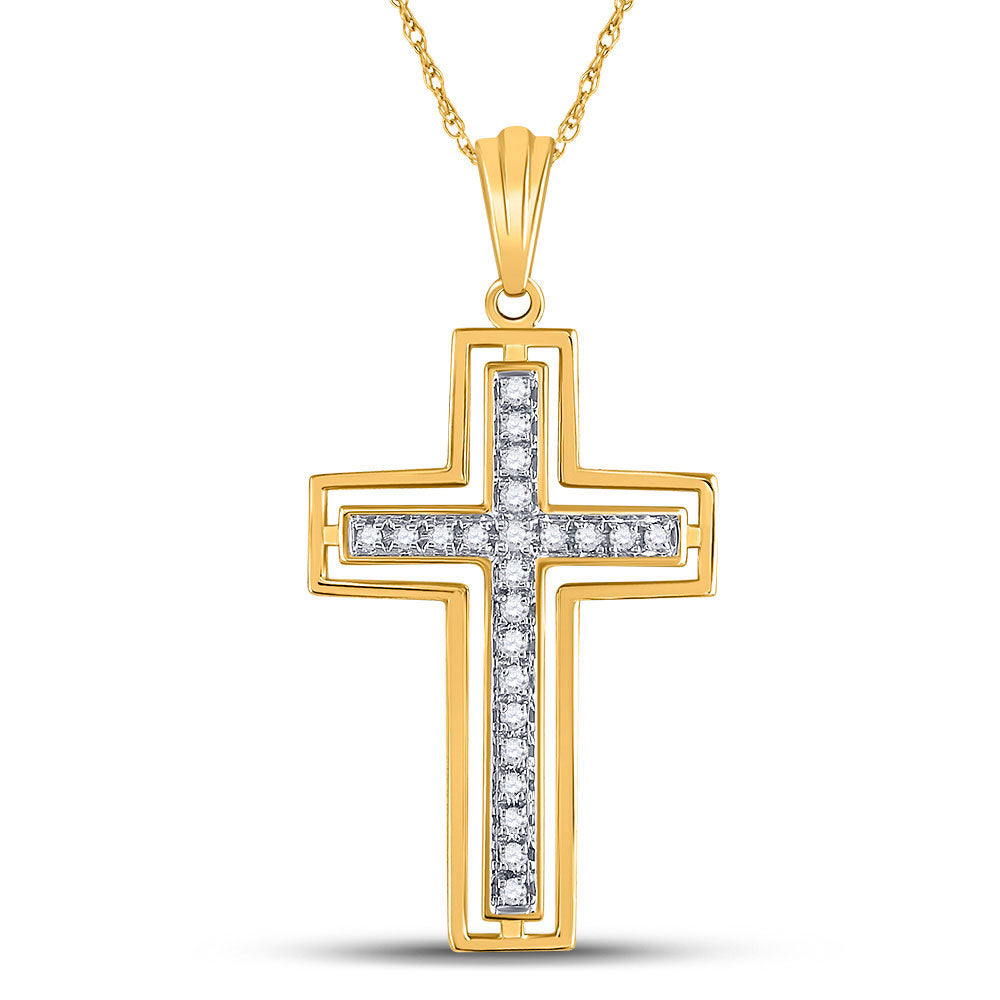 10kt Yellow Gold Womens Round Diamond Cross Pendant 1/4 Cttw