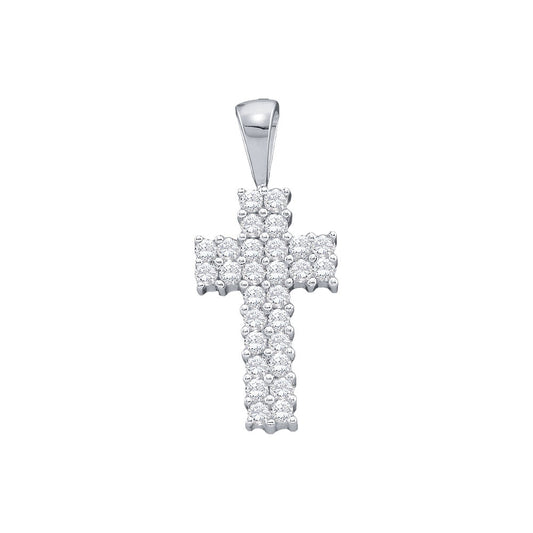 14kt White Gold Womens Round Diamond Simple Cross Religious Pendant 1/4 Cttw