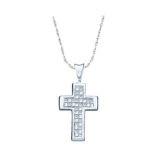 14kt White Gold Womens Princess Diamond Cross Pendant 1/4 Cttw