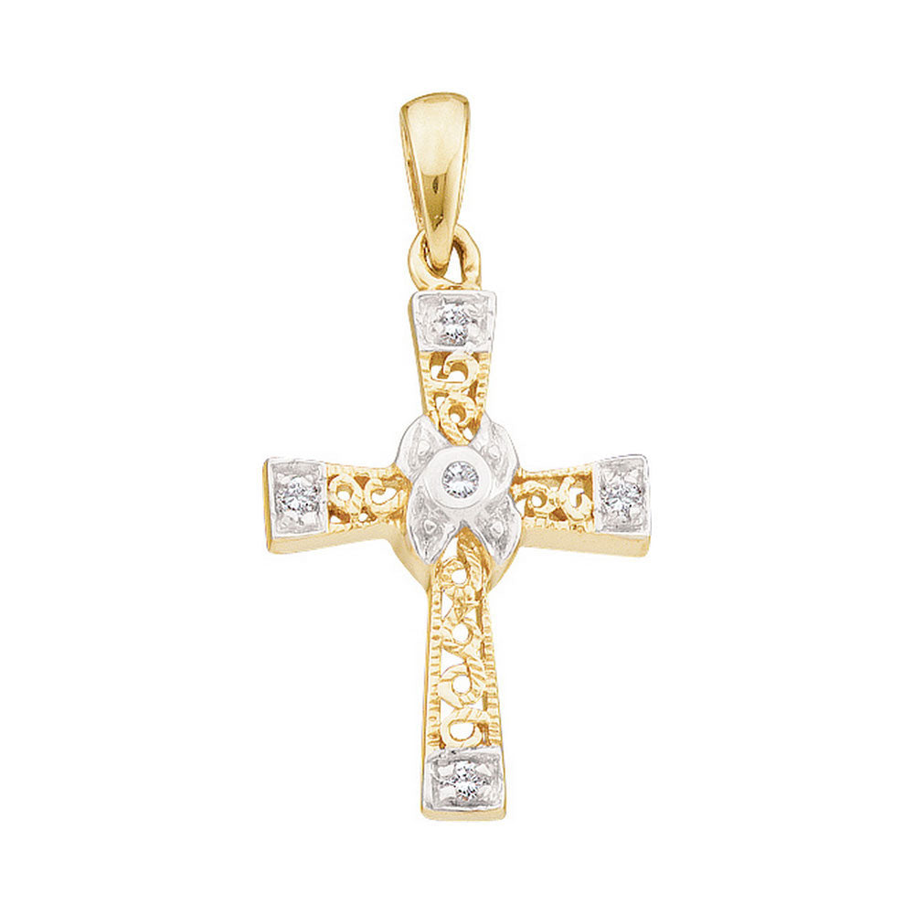 10kt Yellow Gold Womens Round Diamond Bounded Cross Pendant 1/20 Cttw