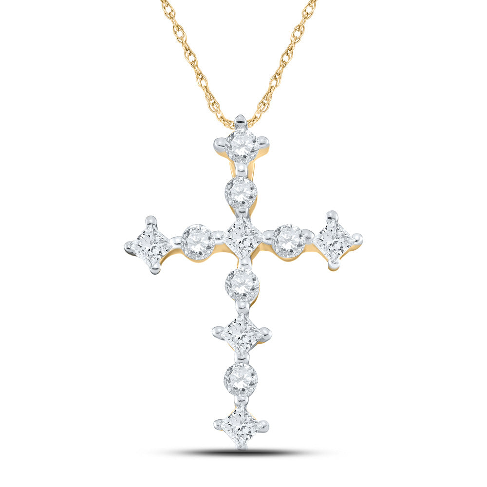 14kt Yellow Gold Womens Princess Diamond Cross Pendant 1/2 Cttw