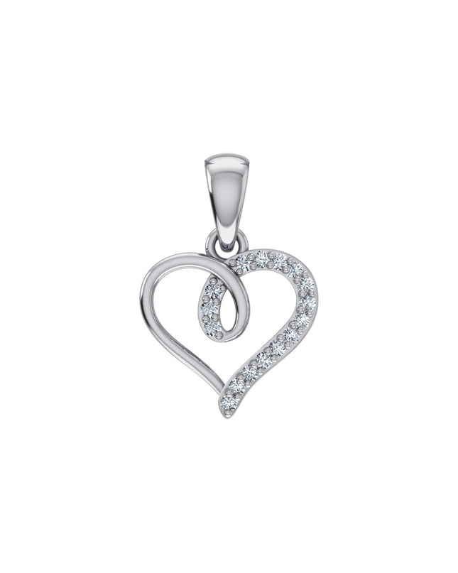 10K White Gold Round Diamond Twisted Heart Pendant 1/25 Cttw