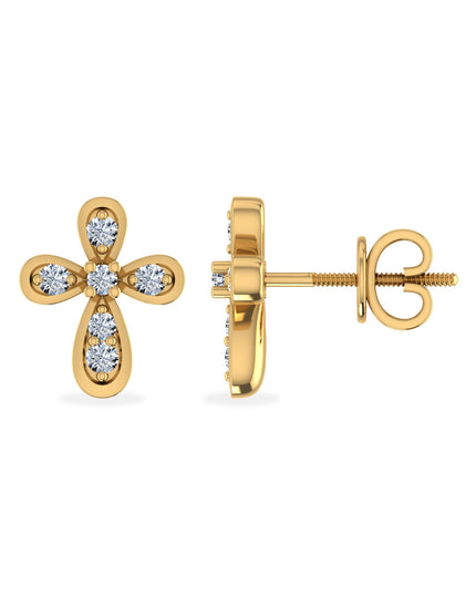 10K Yellow Gold Round Diamond Cross Studs Designer Stud Earrings 1/25 Cttw