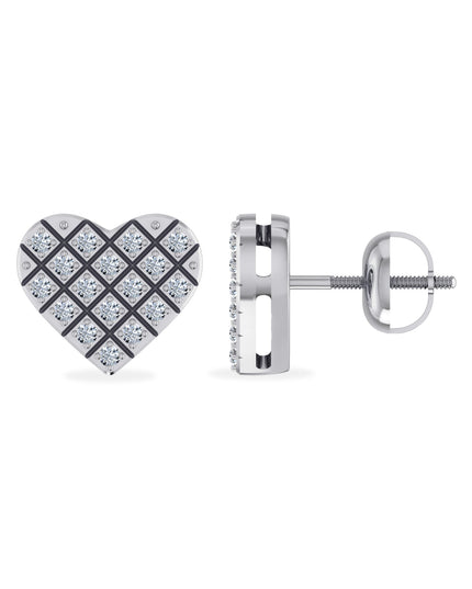 10K White Gold Round Diamond Heart  Studs Designer Stud Earrings 1/16 Cttw