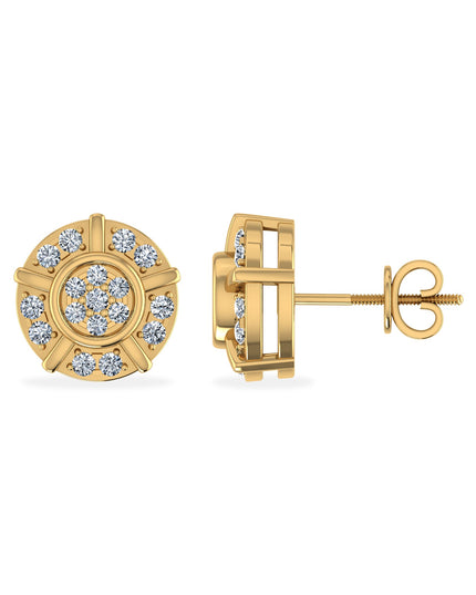 10K Yellow Gold Round Diamond Round Studs Designer Stud Earrings 1/10 Cttw