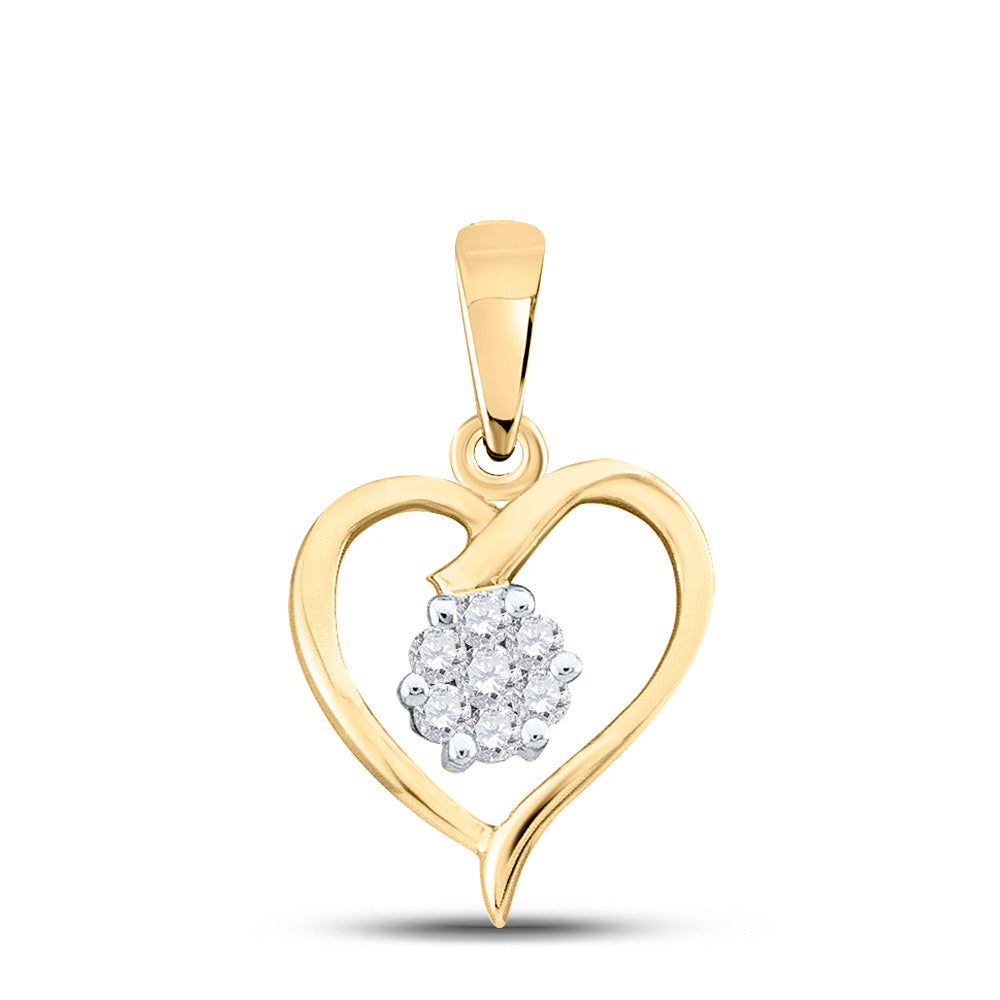 10kt Yellow Gold Womens Round Diamond Heart Pendant 1/12 Cttw