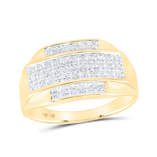 10kt Yellow Gold Mens Round Diamond Rectangle Cluster Ring 1/3 Cttw