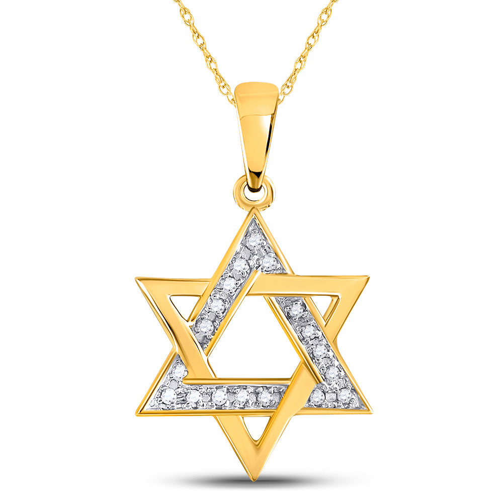 10kt Yellow Gold Womens Round Diamond Star Magen David Jewish Pendant 1/10 Cttw