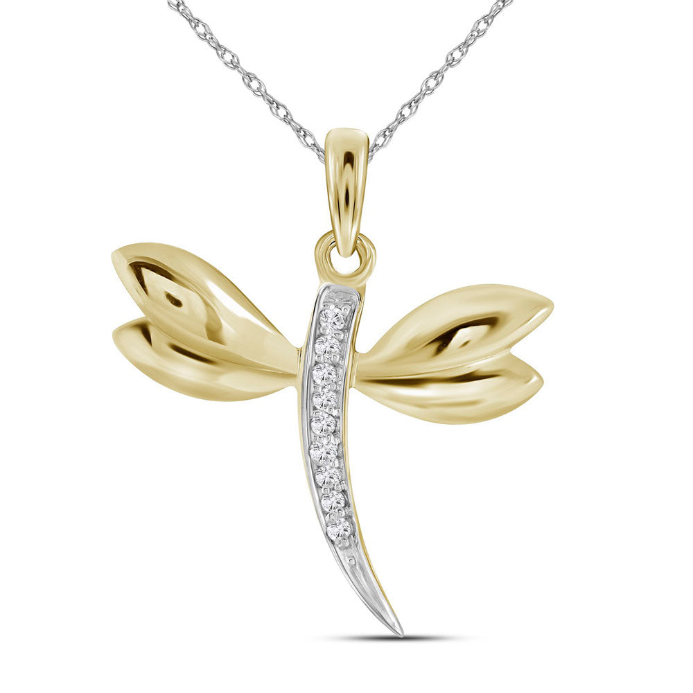 10kt Yellow Gold Womens Round Diamond Butterfly Pendant .03 Cttw