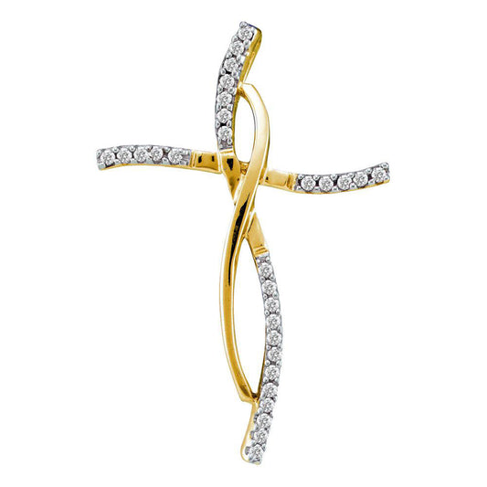 14kt Yellow Gold Womens Round Diamond Cross Pendant 1/10 Cttw