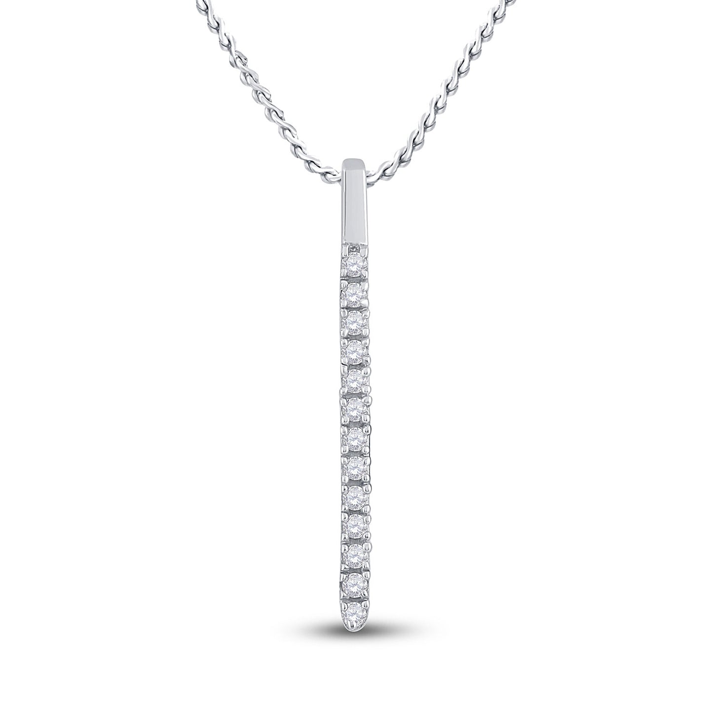 14kt White Gold Womens Round Diamond Bar Pendant 1/10 Cttw