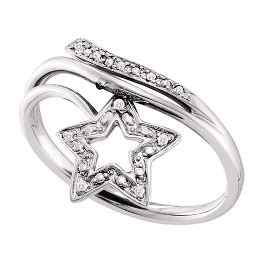 10kt White Gold Womens Round Diamond Star Bypass Band Ring .03 Cttw