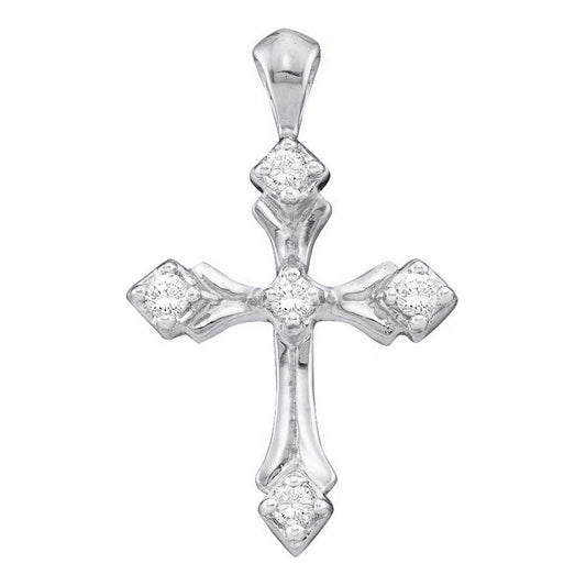 14kt White Gold Womens Round Diamond Cross Pendant 1/10 Cttw