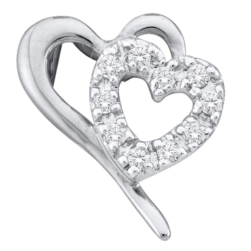 10kt White Gold Womens Round Diamond Small Dainty Heart Pendant 1/10 Cttw