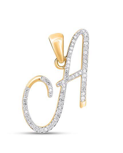 10K Yellow Gold Round Diamond A Letter Initial Pendant 1/5 Cttw
