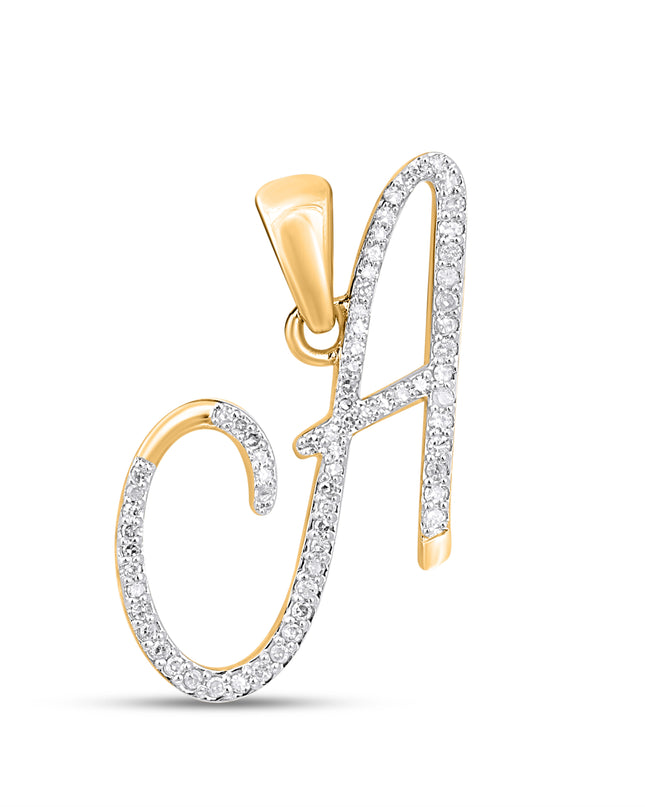 10K Yellow Gold Round Diamond A Letter Initial Pendant 1/5 Cttw