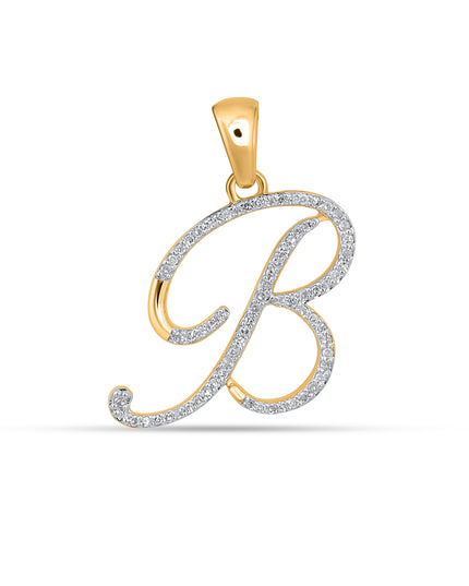 10K Yellow Gold Round Diamond B Letter Initial Pendant 1/5 Cttw