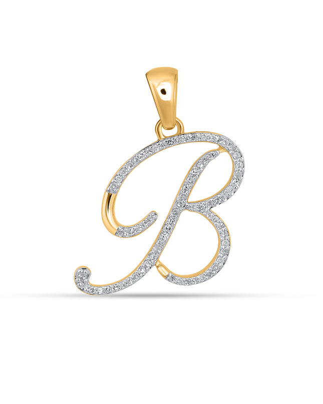 10K Yellow Gold Round Diamond B Letter Initial Pendant 1/5 Cttw