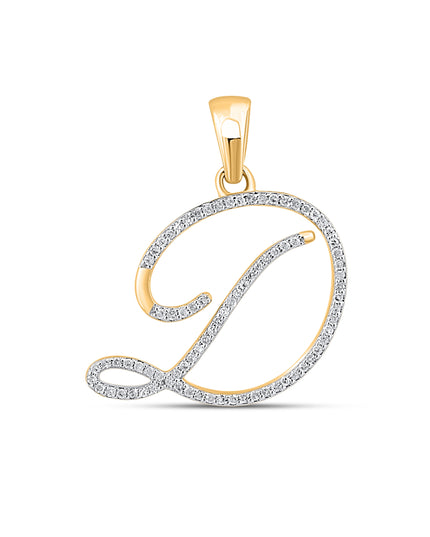 10K Yellow Gold Round Diamond D Letter Initial Pendant 1/6 Cttw
