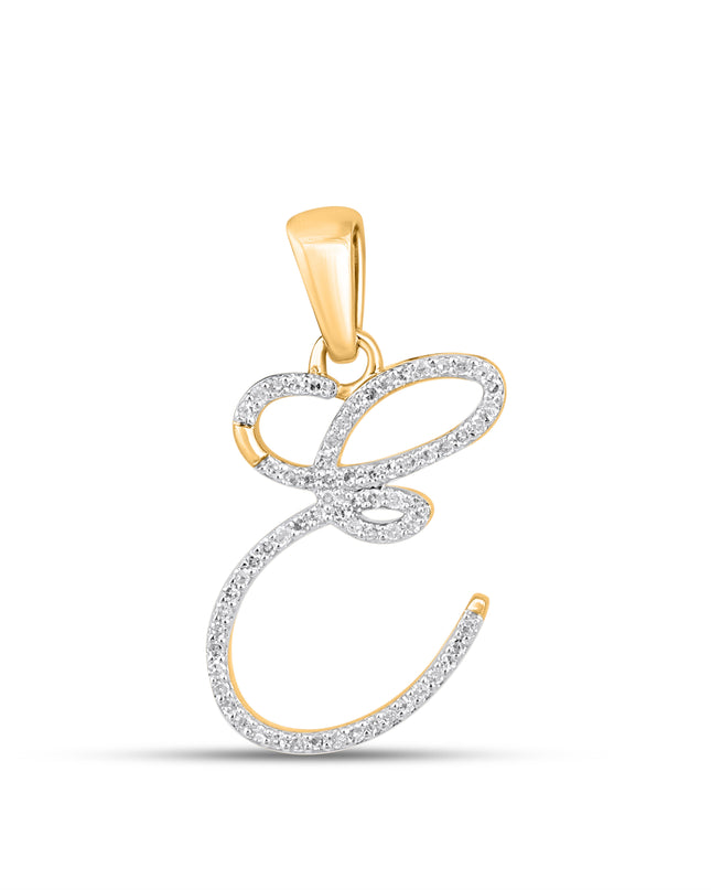 10K Yellow Gold Round Diamond E Letter Initial Pendant 1/6 Cttw