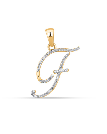 10K Yellow Gold Round Diamond F Letter Initial Pendant 1/10 Cttw