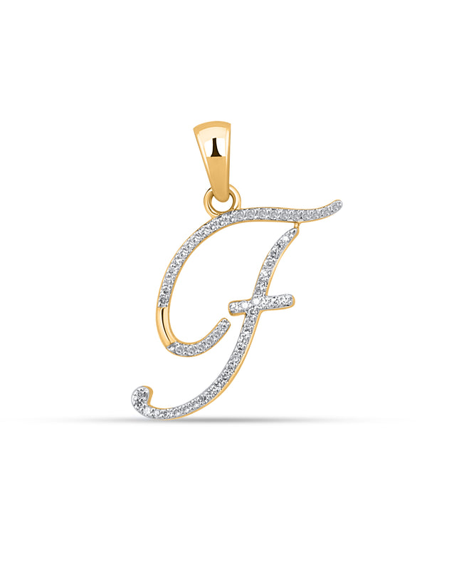 10K Yellow Gold Round Diamond F Letter Initial Pendant 1/10 Cttw