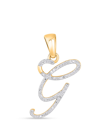 10K Yellow Gold Round Diamond G Letter Initial Pendant 1/10 Cttw