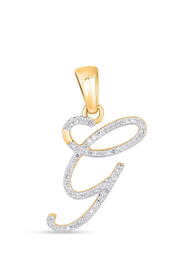 10K Yellow Gold Round Diamond G Letter Initial Pendant 1/10 Cttw