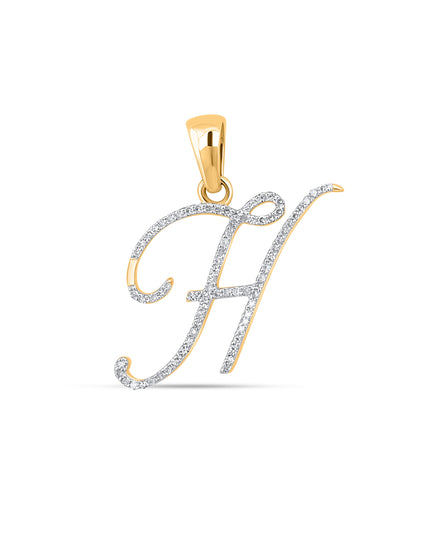 10K Yellow Gold Round Diamond H Letter Initial Pendant 1/10 Cttw