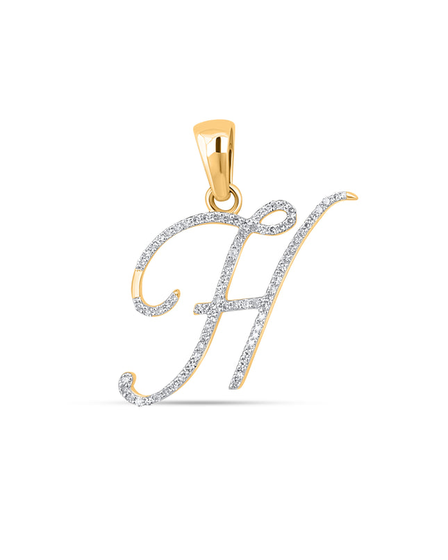 10K Yellow Gold Round Diamond H Letter Initial Pendant 1/10 Cttw