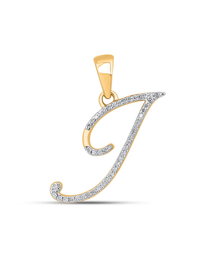10K Yellow Gold Round Diamond I Letter Initial Pendant 1/10 Cttw