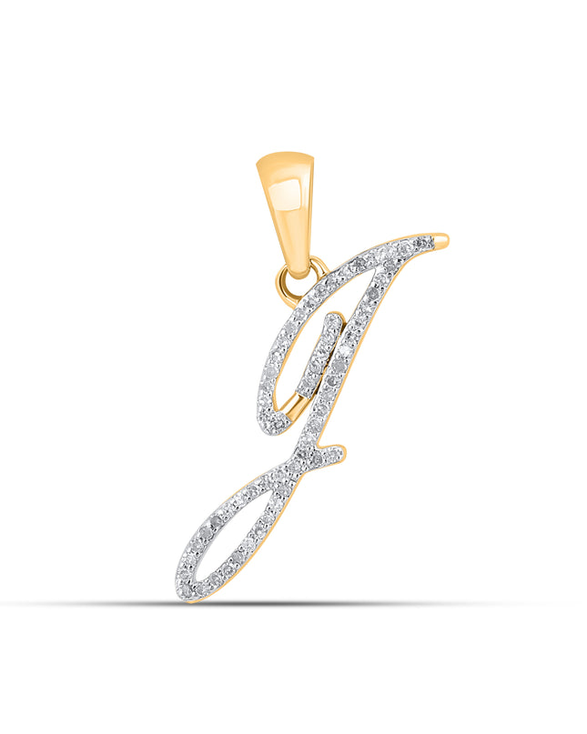 10K Yellow Gold Round Diamond J Letter Initial Pendant 1/10 Cttw