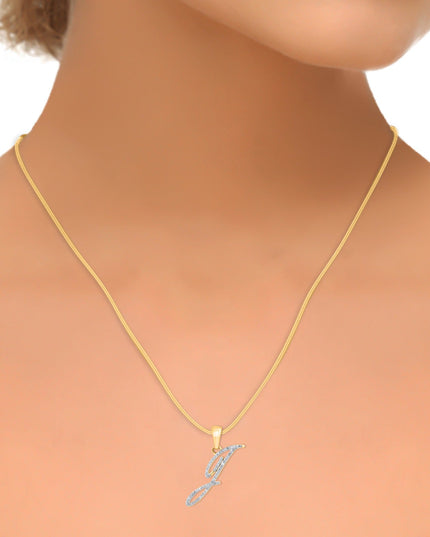 10K Yellow Gold Round Diamond J Letter Initial Pendant 1/10 Cttw