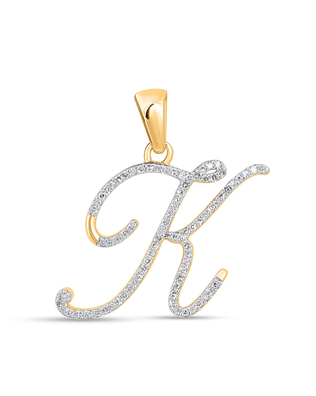 10K Yellow Gold Round Diamond K Letter Initial Pendant 1/8 Cttw