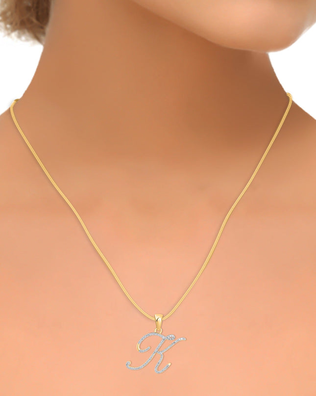 10K Yellow Gold Round Diamond K Letter Initial Pendant 1/8 Cttw