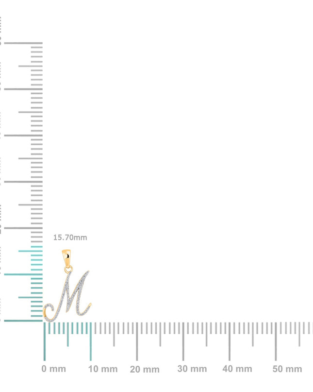 10K Yellow Gold Round Diamond M Letter Initial Pendant 1/8 Cttw