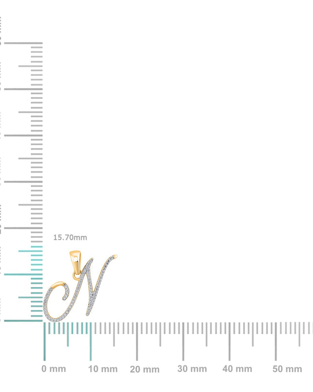 10K Yellow Gold Round Diamond N Letter Initial Pendant 1/8 Cttw