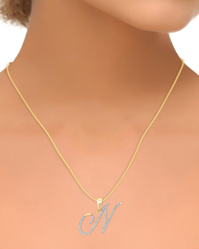 10K Yellow Gold Round Diamond N Letter Initial Pendant 1/8 Cttw