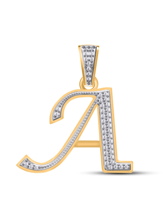10K Yellow Gold Round Diamond A Letter Initial Pendant 1/10 Cttw