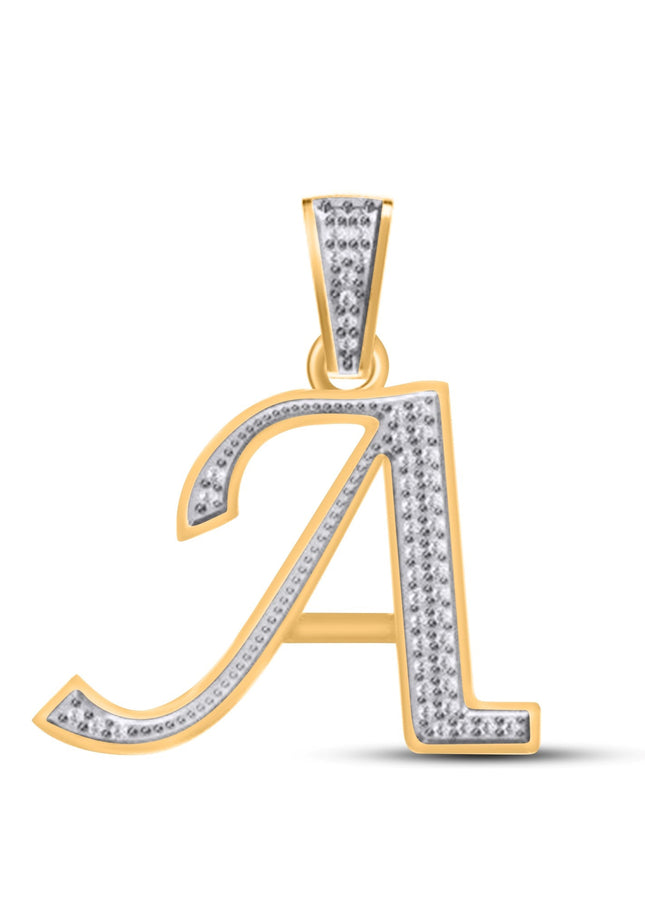 10K Yellow Gold Round Diamond A Letter Initial Pendant 1/10 Cttw