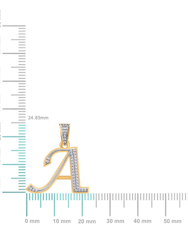 10K Yellow Gold Round Diamond A Letter Initial Pendant 1/10 Cttw