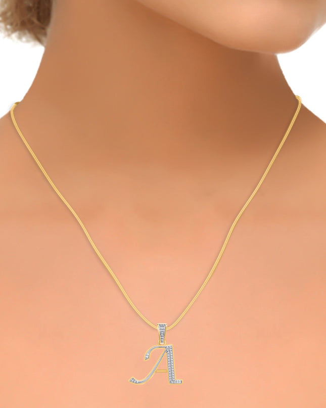 10K Yellow Gold Round Diamond A Letter Initial Pendant 1/10 Cttw