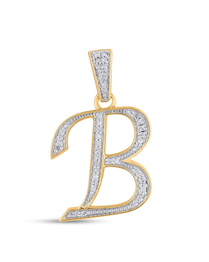10K Yellow Gold Round Diamond B Letter Initial Pendant 1/10 Cttw