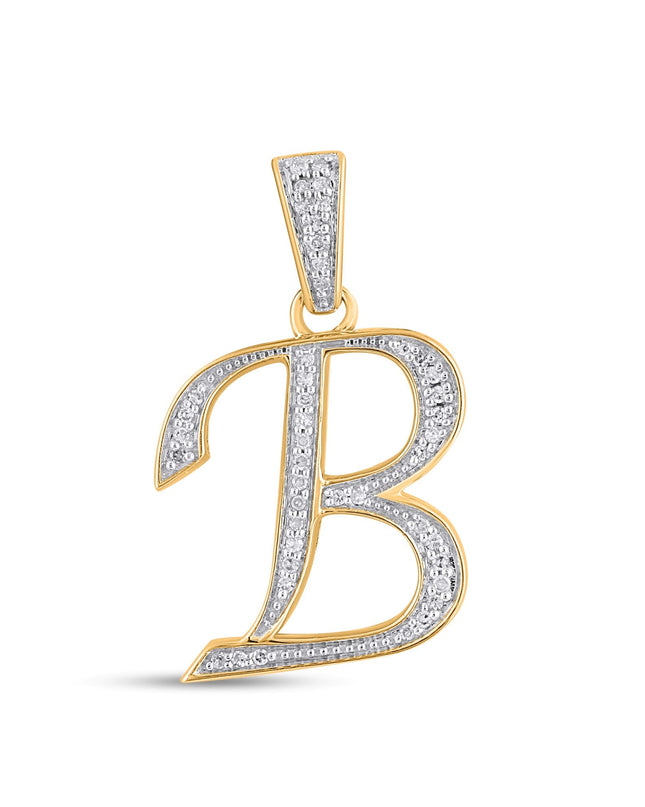 10K Yellow Gold Round Diamond B Letter Initial Pendant 1/10 Cttw